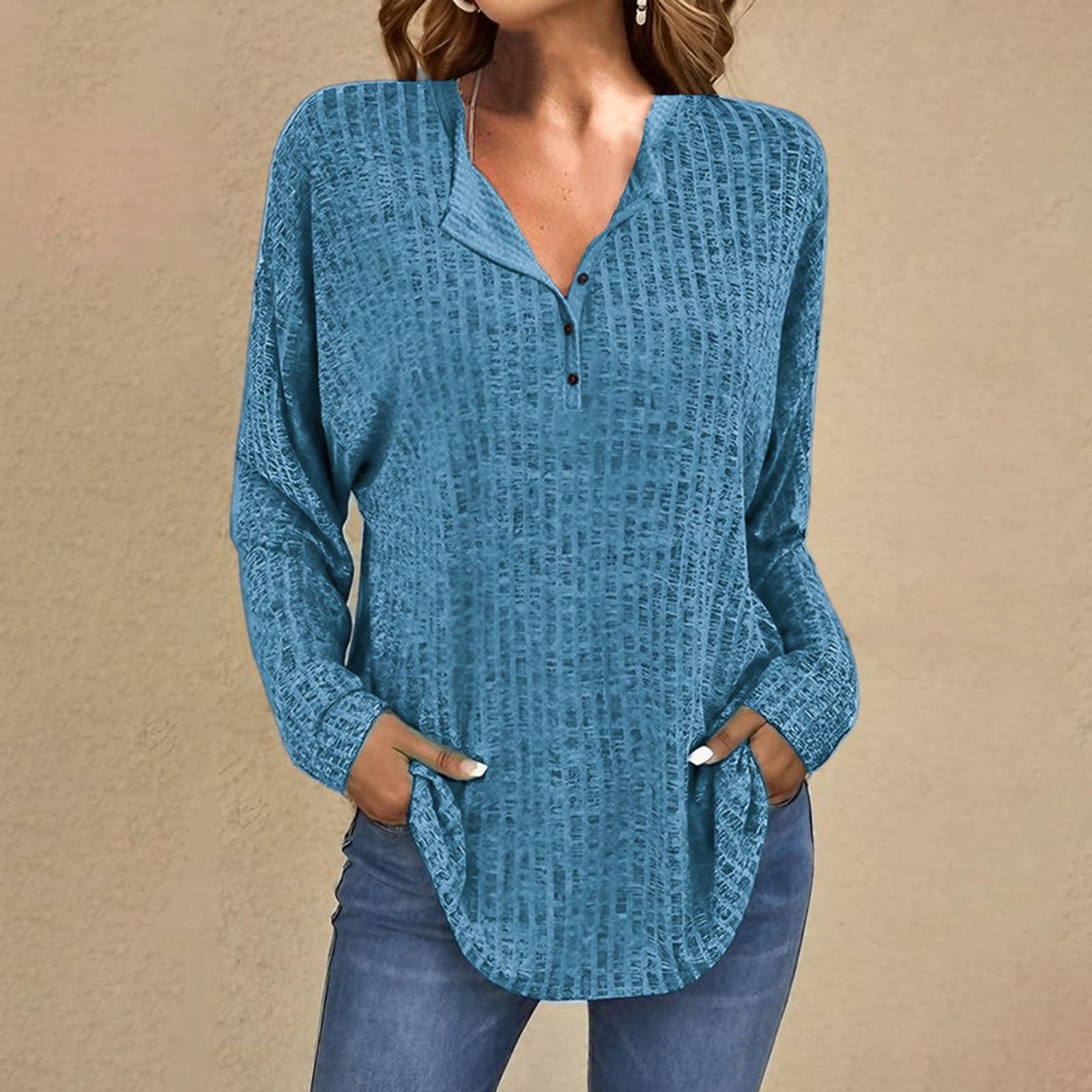 

Women s Fashionable Solid Color Round Neck Long Sleeved Loose Pullover Top XXL синий