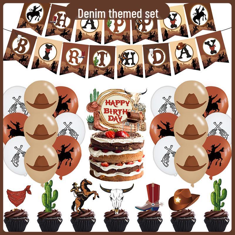 Western Cowboy Desert Theme Birthday Party Balloons & Flags