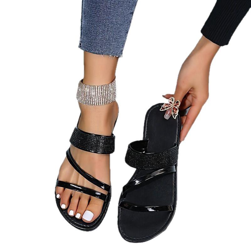 2025 New Summer European & American Women's Flat Open-Toe Solid Color Sandals