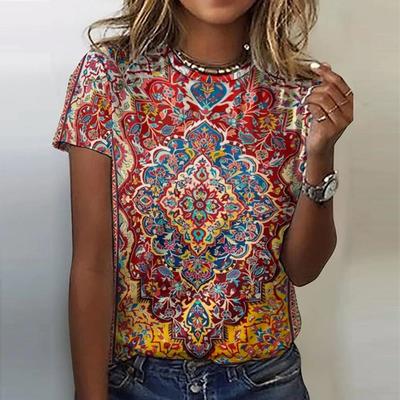 Ethnic Style Floral Graphics 3D Print T-Shirts Women O-Neck Short Sleeve T Shirt Y2k Harajuku Oversized Tees Top Female Clothing