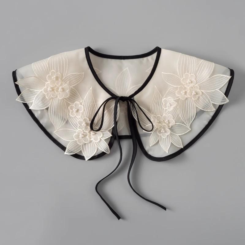 Perfect Match Pink Women Scarf Shawl Detachable Collar Tie Necklace Embroidery Lapel Fake False Collar Woman Lace Tie Neckwear Nep Kraagie