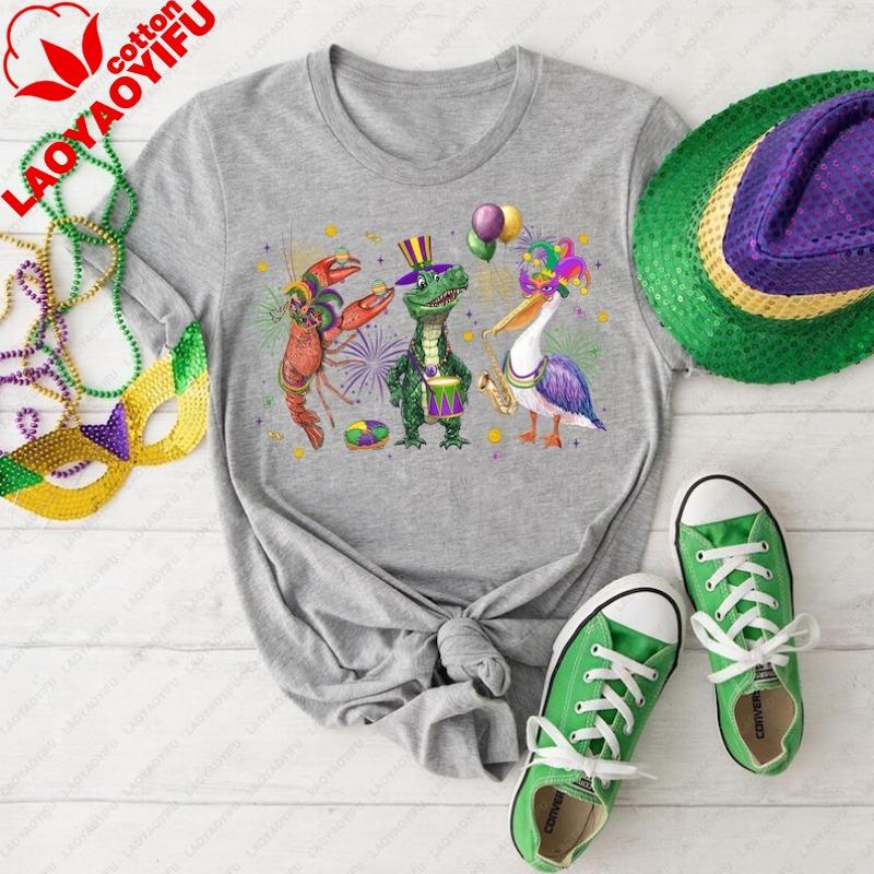 Mardi Gras Shirt Crocodile Crawfish Pelican New Orleans Festival Graphic T Shirts Y2k Women Clothing Shirts for Women Goth Tops