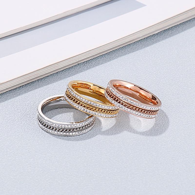 Kalen Women's Titanium Steel Diamond Rings - Single/Double Row, Simple Inlaid Design