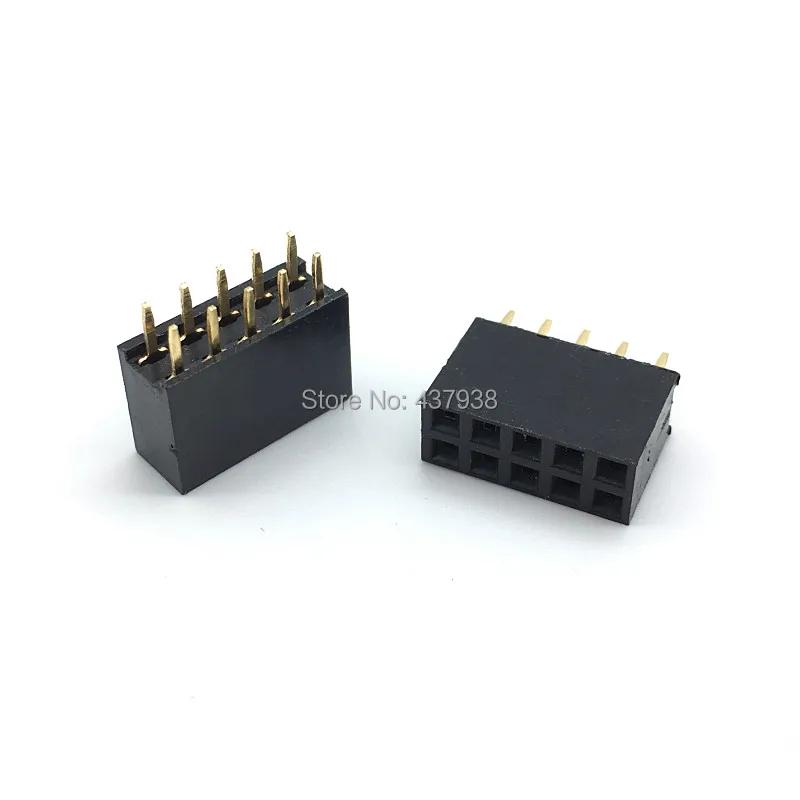 10pcs 2.54mm Double Row Straight Female 2-40P Pin Header Socket Connector 2x2/3/4/5/6/7/8/9/10/12/14/16/18/20/25/32/40Pin 2.54mm