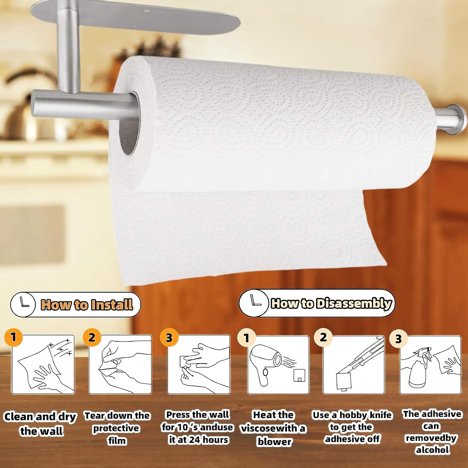 Модернизированный держатель для бумажных полотенец, подвесной диспенсер для бумажных полотенец, самоклеящийся и с отверстием для сверления, дополнительный держатель для рулонов бумажных полотенец серебряный