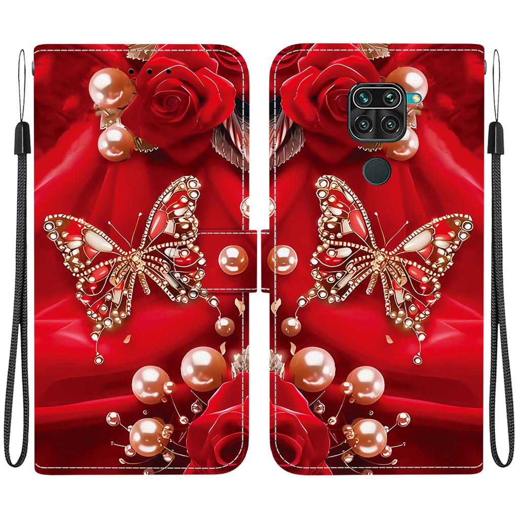Handmade PU Leather Flip Case for Xiaomi Redmi 10X 4G/ Redmi Note 9 (4G) Anti-Slip Shockproof Cover with Wrist Strap & Heart/Rose Cat Designs