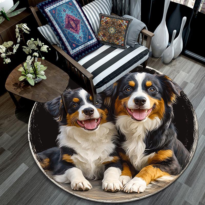 Australian Shepherd Dogs Round Area Rug,Carpet Rug for Living Room Bedroom Sofa Playroom Decor,Non-slip Floor Mat