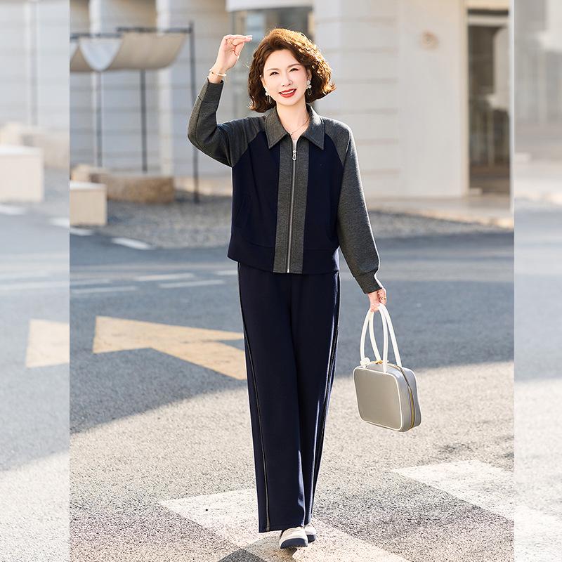 Chic Two-Piece Casual Cardigan and Straight-Leg Pants Set for Stylish Middle-Aged Moms