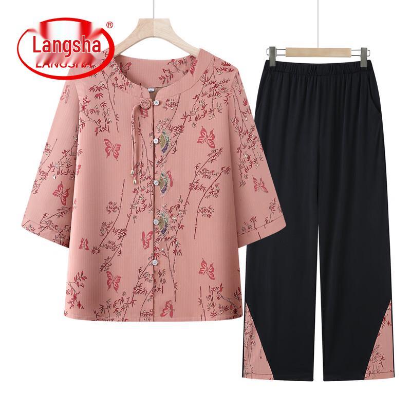 LangSha Women s Summer Chinese Style Two-Piece Set 2XL