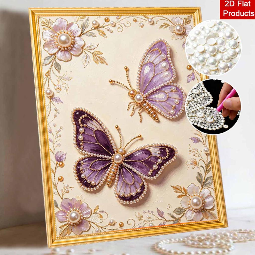 Purple Butterfly Pearl Kit 5D DIY Rhinestone Art Craft for Home Desktop Decoration Relaxing Handmade Gift