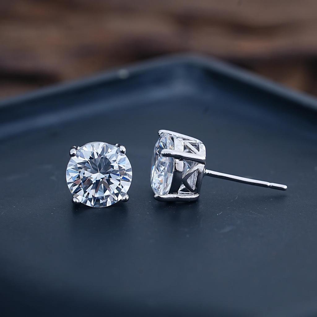 Copper-Plated Gold Zircon Hip Hop Stud Earrings: 8mm, Fashionable and High-Quality for Men and Women