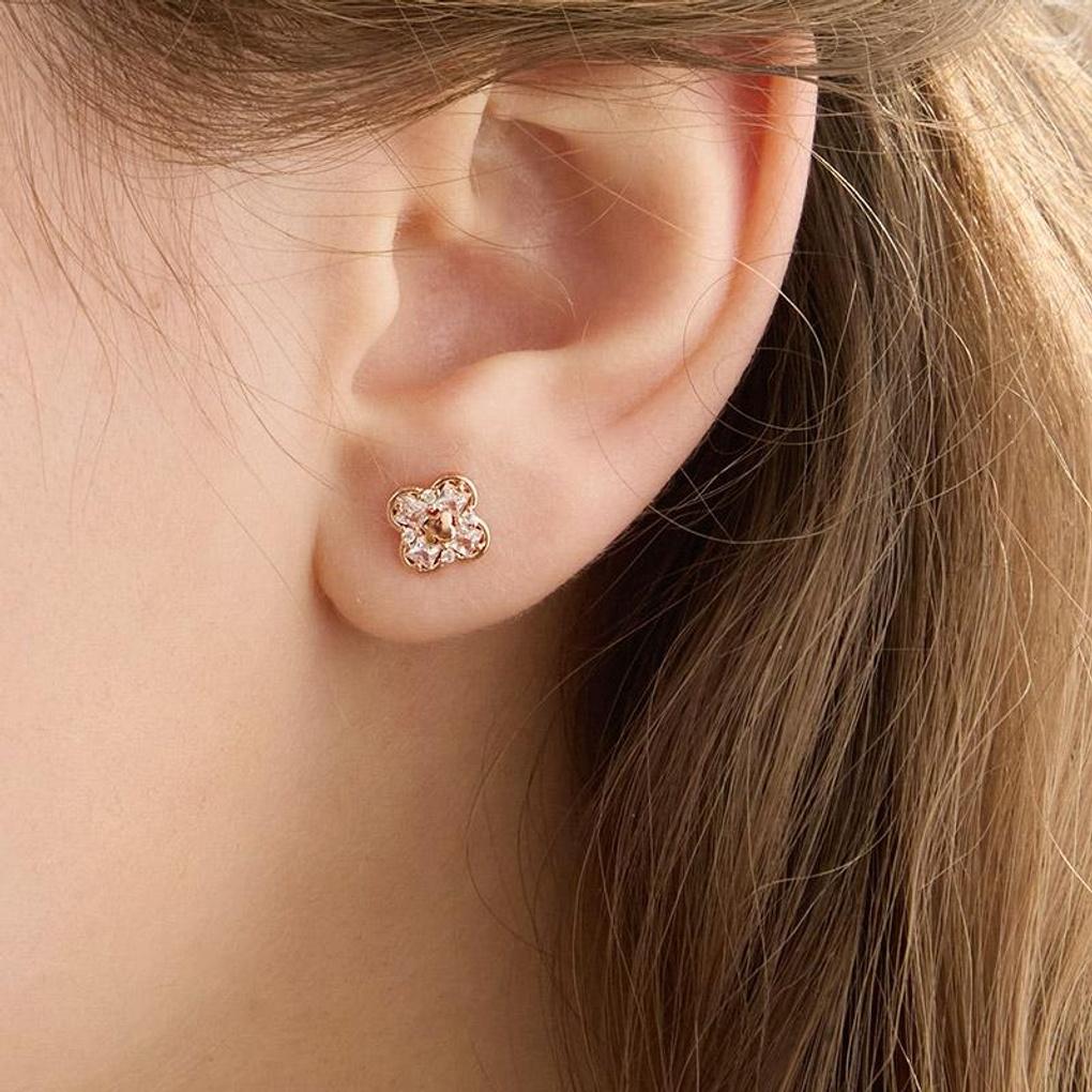 [LsSHOP] 14K Double Clover Earrings (Gold Plated)_LJ5004BRE