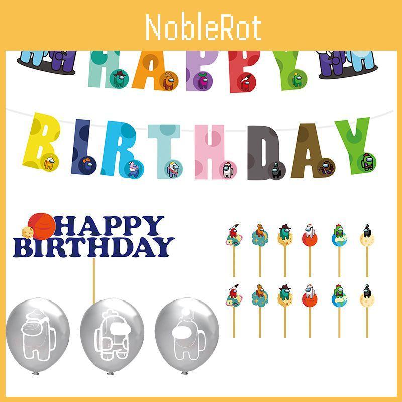 Party Game Birthday Decor Suit Supplies Set Balloon Banner Caketopper