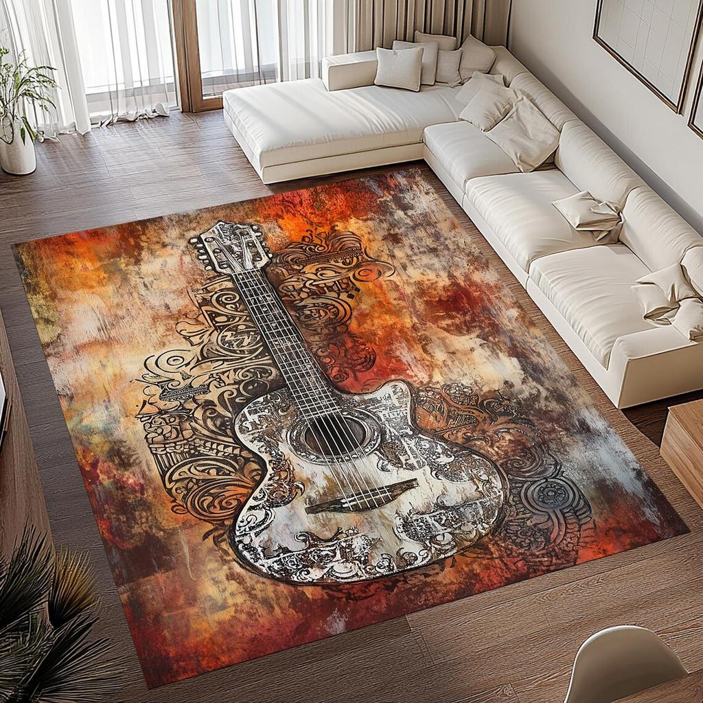 Vintage Music Guitar Instrument Print Area Rugs Anti-Slip Rug Carpets for Home Living Room Bedroom Bathroom Decor Floor Mat