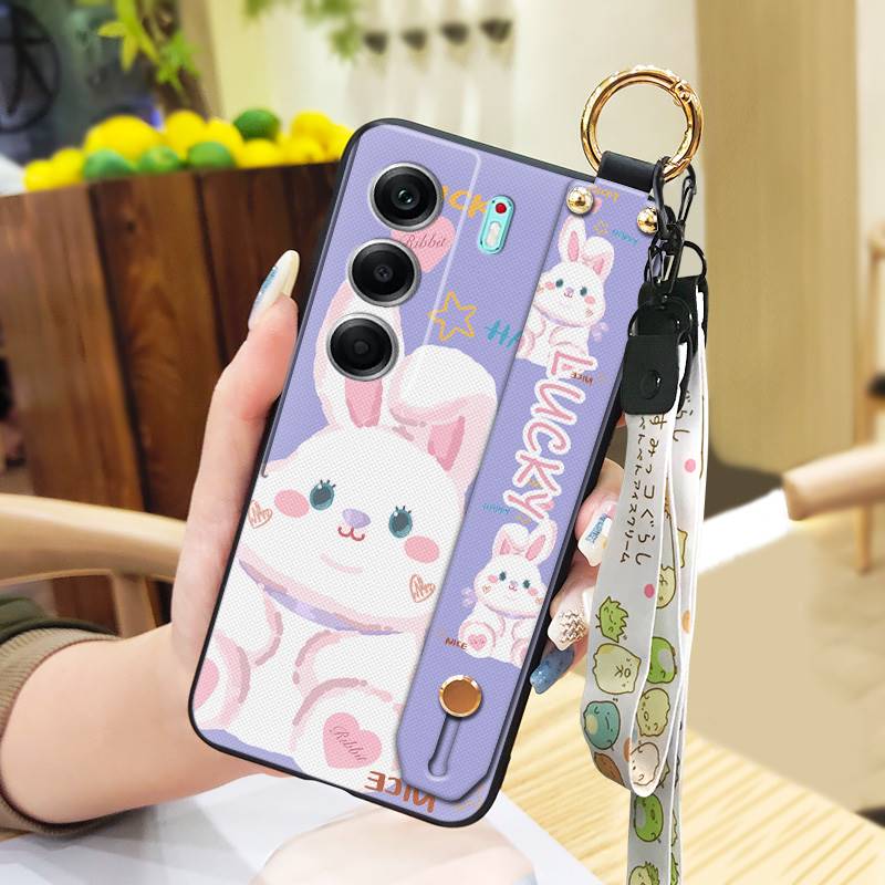 Shockproof Lanyard Phone Case For Tecno Camon40 4G/CM5 Wrist Strap Waterproof Silicone Wristband Cartoon Phone Holder