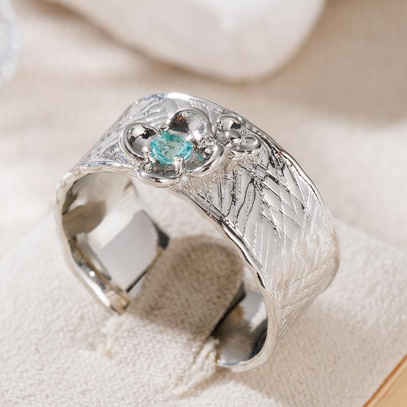 Vintage Inlaid Green CZ Flower Women's Ring Ethnic CopperColor Geometry Daily Wear Party Jewelry Anniversary Gift