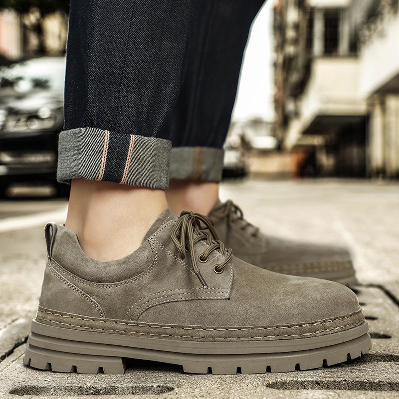 Tooling Shoes Men's Spring 2025 New Leather Low-top Martin Boots Men's Thick-soled Casual Non-slip Rhubarb Boots