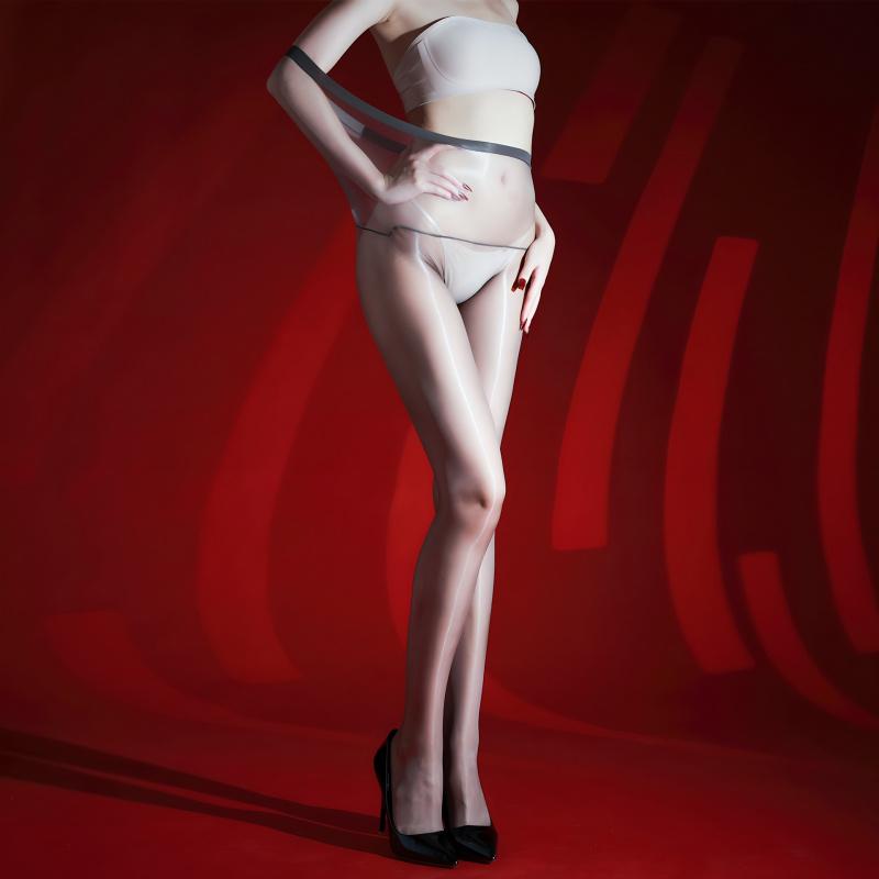 Vollständig transparente nahtlose High-Waist-Strumpfhosen mit offenem Schritt Aurora Ultra-Dünn Glänzend Seidig Durchsichtig Verführung Kein Abnehmen