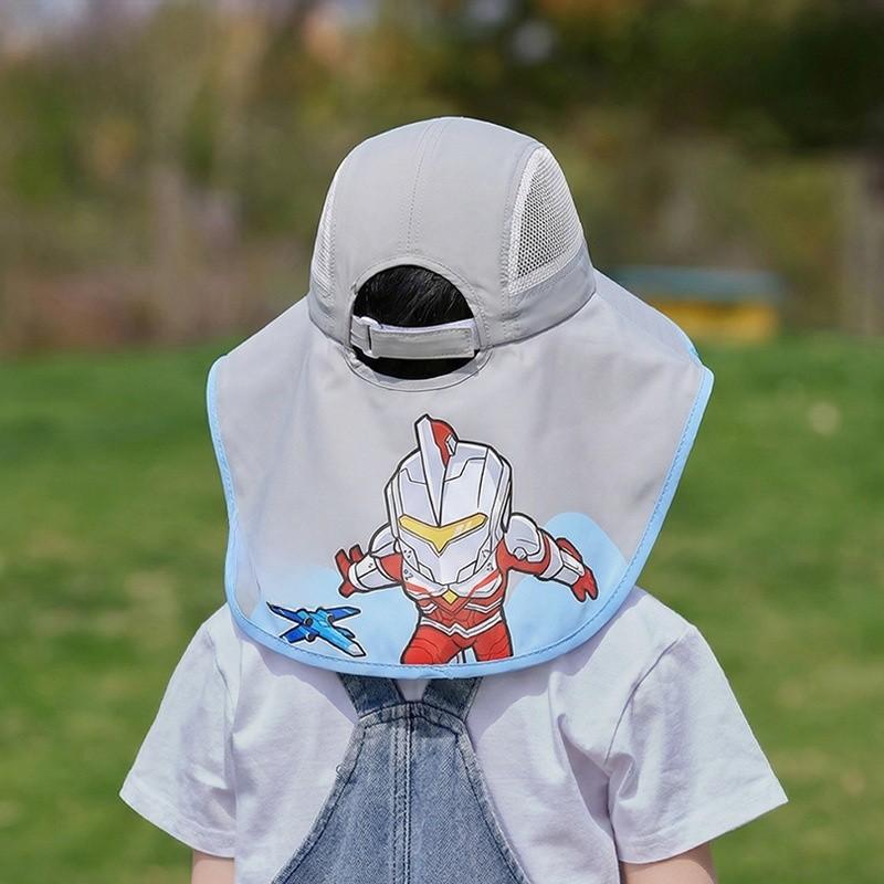 Ultraman Kids Summer Sun Hat With Fan And Wide Brim For Outdoor Protection