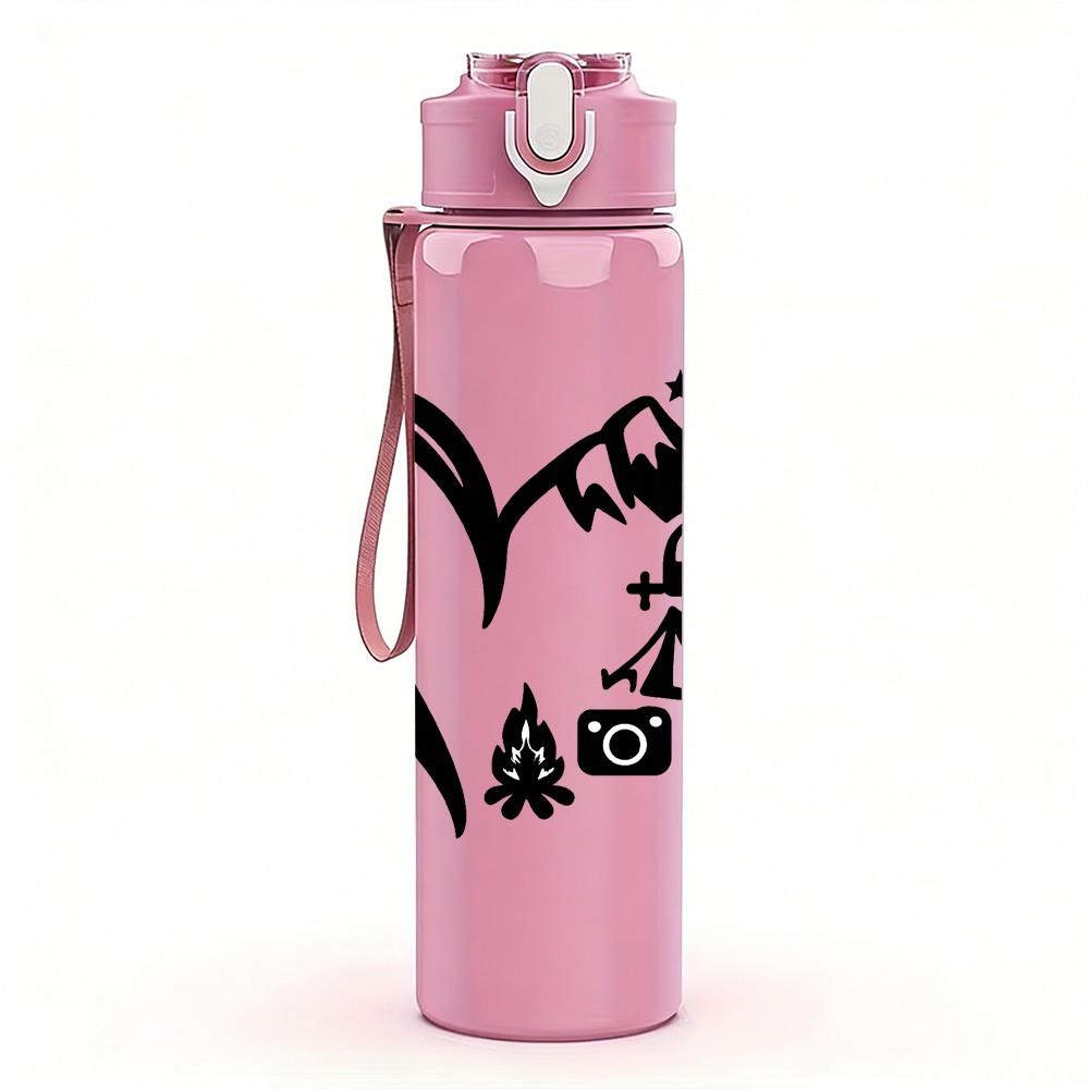 1PC Heart Motorcycle Line Drawing 750ml Color Plastic Sports Water Bottle Leakproof Flip Straw Lid Suitable for Sports Office Home Use