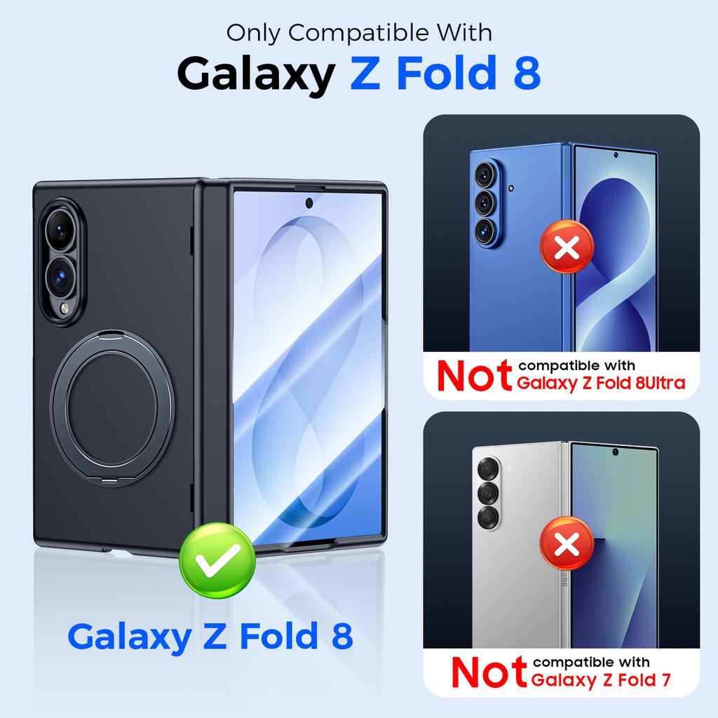 Galaxy Z Fold 8 Case with Ring Kickstand, Hinge Protection and Tempered Glass Screen Protector-Black