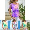 Womens Vibrant Tie-dye Printed Tops Casual Short Sleeve Blouse Perfect For Summer