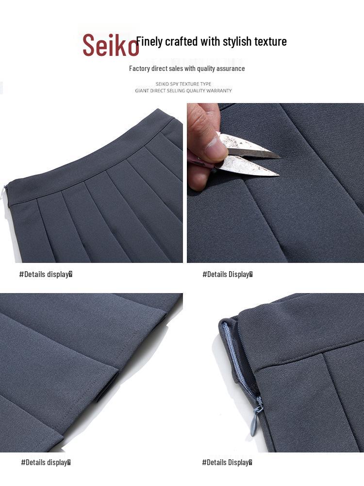 Gray Korean-Style High-Waisted Pleated Midi Skirt for Petite Women: Spring/Autumn A-Line Umbrella Design