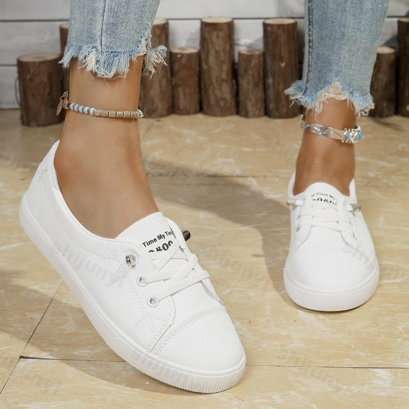 2026 Spring New Fashionable Flats Comfortable Soft Sole White Shoes for Women's Casual Shallow Mouth Shoes Slip on Large Size