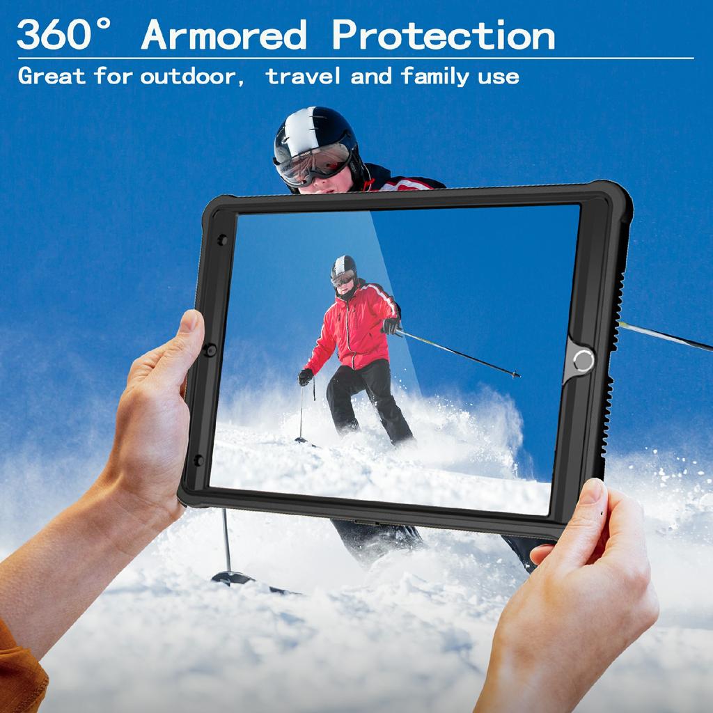Tablet Case For iPad 10.2 (2021)/(2020)/(2019)/Pro 10.5-inch (2017) Kickstand PC + Silicone Cover with Shoulder Strap