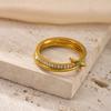 Titanium Steel Fashion Creative Plated Jewelry18k Gold Ring Three-Layer Plain Band with Inlaid Diamonds Stackable Rings Wholesale