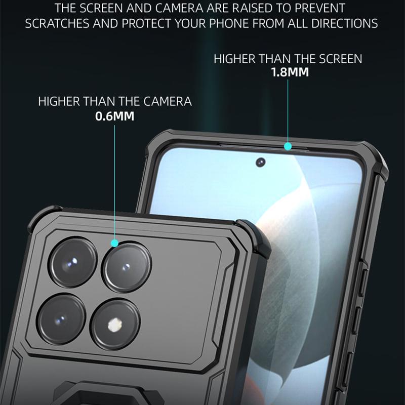 KEYSION Shockproof Armor Case for POCO F6 Pro Soft Silicone+PC Upright Metal Ring Stand Phone Cover for Xiaomi POCO X6 Pro 5G