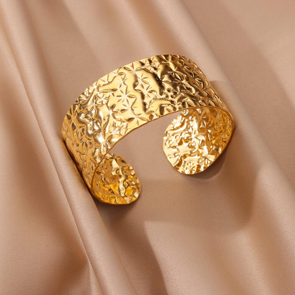 Stainless Steel Bangles Bracelets for Women Gold Color Geometric Texture Open Cuff Bangle Bracelet Femme Vintage Jewelry