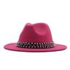 European and American Style Spring and Autumn Winter Imitation Felt Big Edge Hat British Retro Woolen Top Hat Women's Pearl Rhinestone Ribbon Jazz Hat
