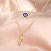 Teamer Italian Horn Blue Evil Eye Necklace Stainless Steel Double-layer Chain Necklaces Good Luck Protection Jewelry for Women