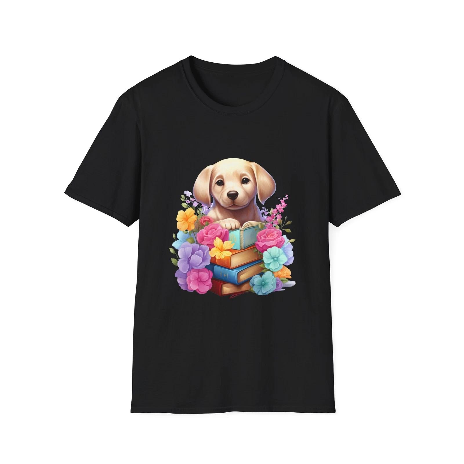 Floral Puppy T-Shirt, Cute Dog Tee, Book Lover Gift, Pet Lover Apparel, Spring 4XL