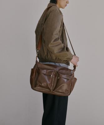 Conceptide [Renewal Ver] Minimal Leather Dual Pocket Shoulder Bag_Brown