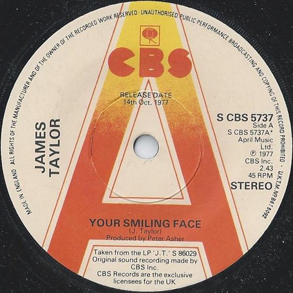 

7inch Record JAMES TAYLOR - Your Smiling Face SCBS5737PROMO CBS 1977 UK Rock Used