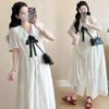 French Academy Style White Doll Collar Maternity Dress - Loose, Slimming, Age-Reducing, Long, Summer 2026