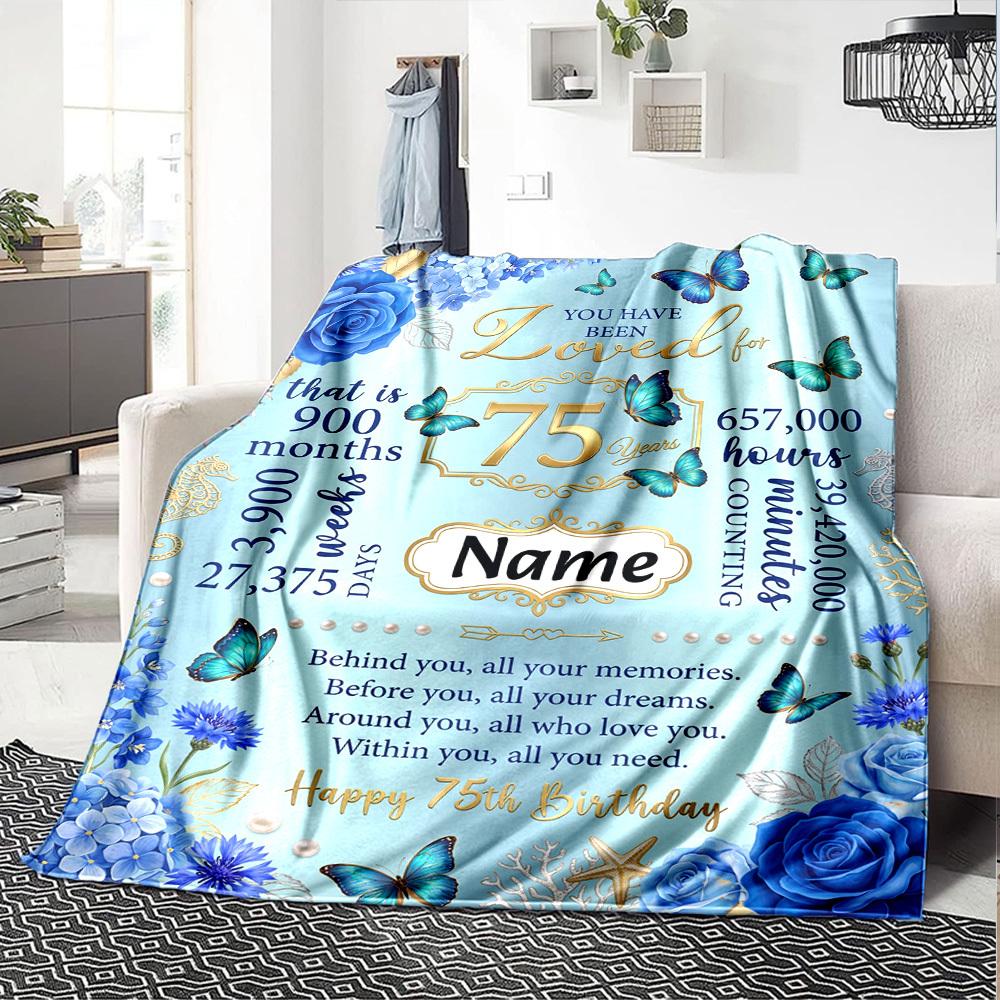 75Th Birthday Celebration Blanket Personalized Name Soft Warm And Versatile For Sofa Bed Office And Travel Machine Washable Comfortable In All Seasons