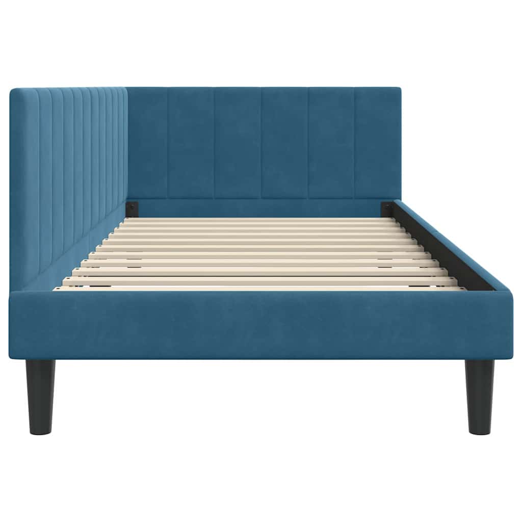 L Shaped Bed Frame with Headboard Blue 100 Cm X 200 Cm Velvet