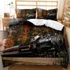 Steam Train Duvet Cover Digital Illustration Of A Locomotive Train On A Steel Railway Track Adventure Art Polyester Qulit Cover