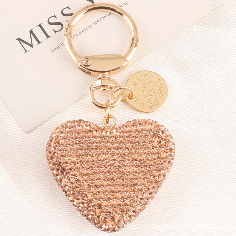 Rhinestone Keychain Heart Key Chains Peach Heart Car Keychain Women Handbag Bag Pendant Metal Crystal Keyring Accessories Gift