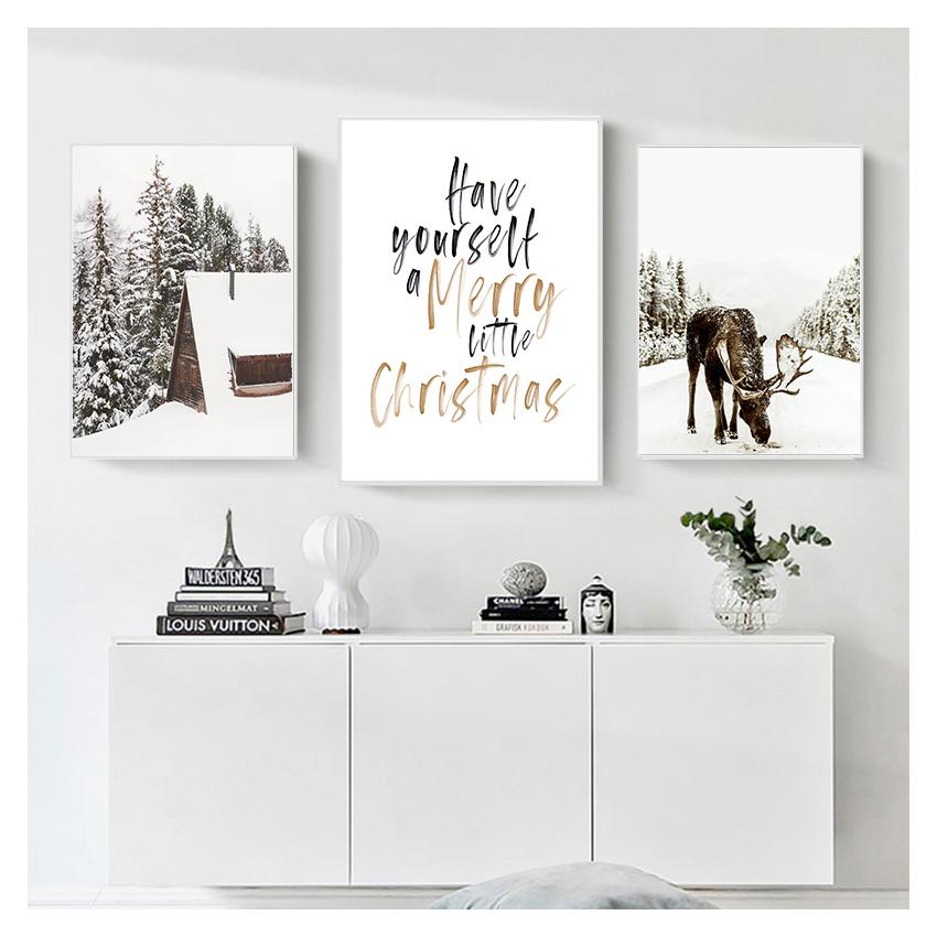 Moose Paintings Pinecone Picture Scandinavian Wall Art Canvas Painting Living Room Decoration Christmas Home Decor Poster Winter