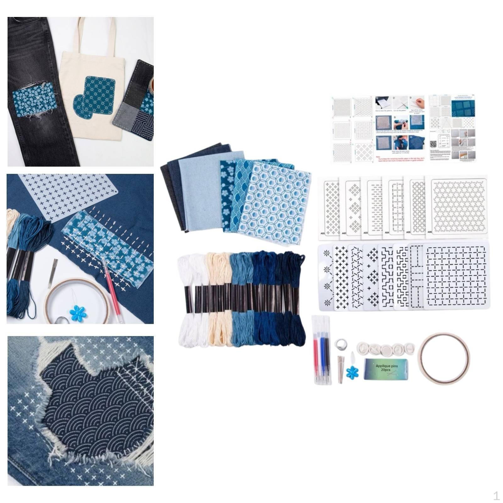 Sashiko készlet kezdőknek Japán hímzés DIY projektek Kézi steppelés Varrás Vízben oldódó Style C
