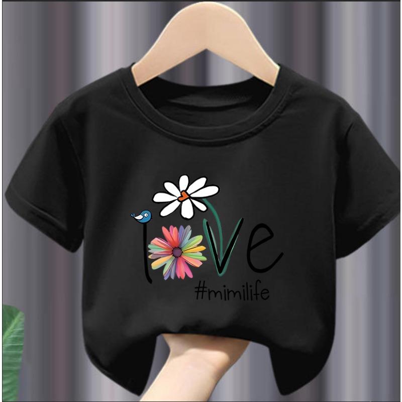 

Girls Summer T-shirt Short Sleeve New Children s Printed Letter Flower Clothes Kids Girls Clothes Clothes 130