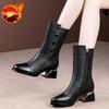 Fashion Brown Leather Middle Heel Half High Boots for Women 2025 New Mid Calf Shoes Woman Sale Cosplay Offer Trend Footwear on Promotion