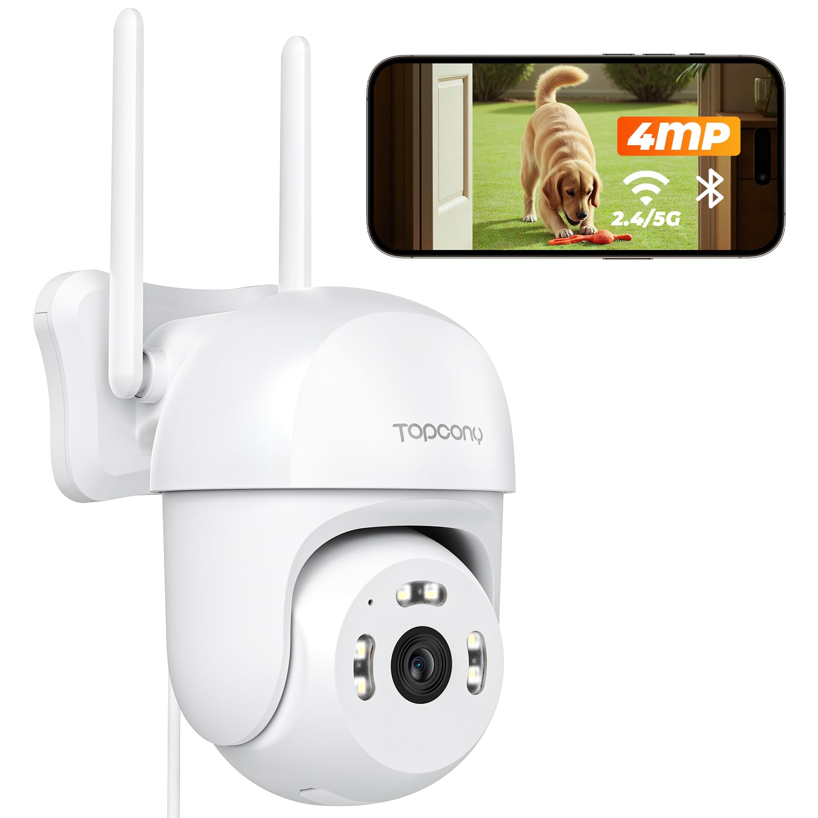 

Latest Bluetooth Topcony Outdoor Wireless Security Camera with 4MP Auto PTZ Smartphone Remote Alexa Nighttime Color Light and Sound Alarm Family IP66