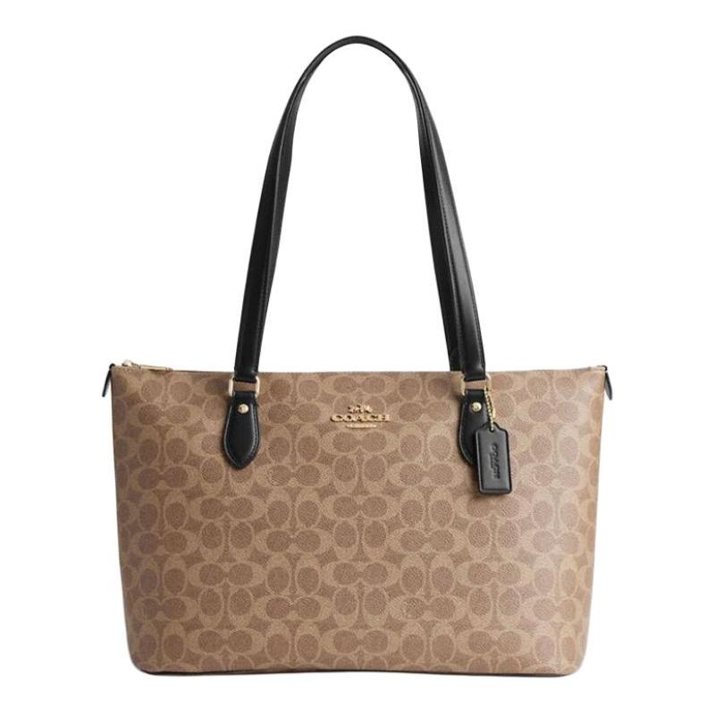 

COACH shoulder bag Gallery 36 Classic presbyopic zipper closure PVC with leather Tote Tote shopping handbag large size women s dark khaki color коричневий
