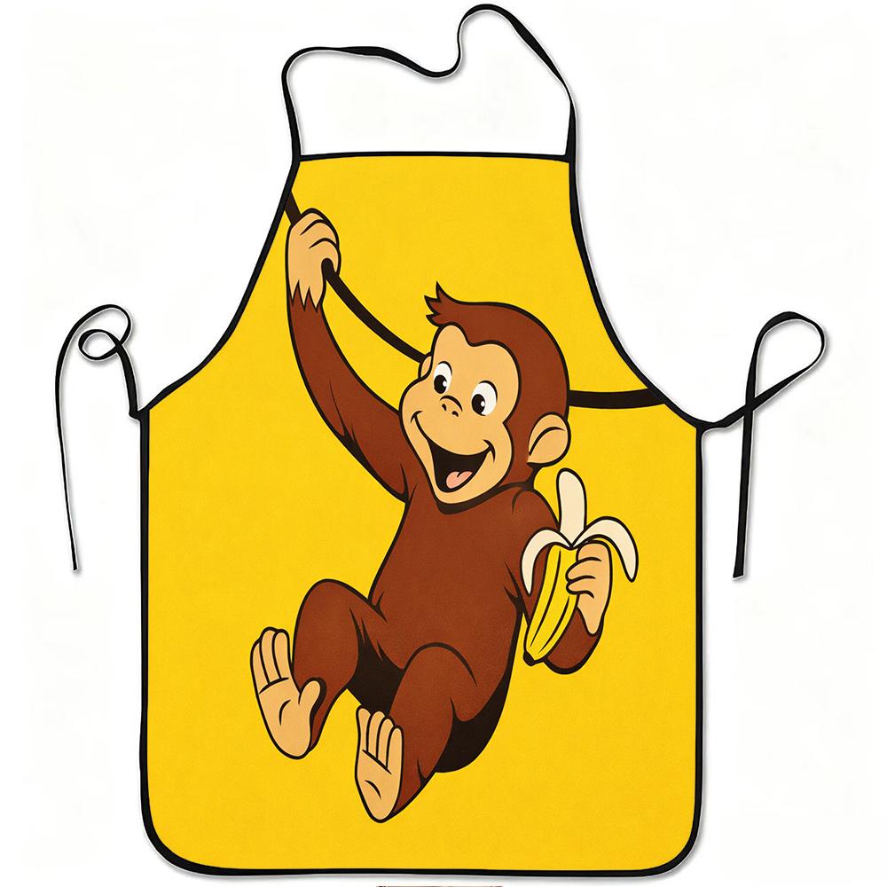1pc Cute Monkey Banana Print Apron with Monkey & Banana, Adjustable Waistband Suitable for Kitchen Cooking, Gardening, Orchard P