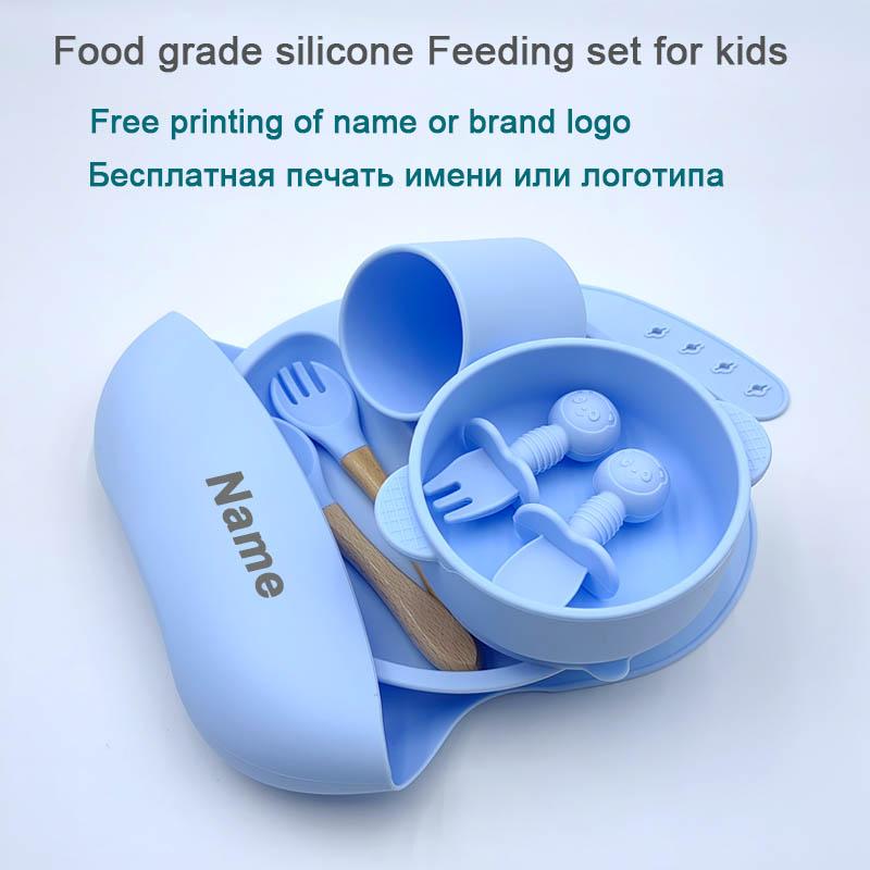 Set Pappa in Silicone Personalizzato con Nome per Bambino Ciotola con Ventosa Piatti in Silicone Piatto per Biberon Bavaglini Cucchiaio Forchetta Stoviglie Senza BPA